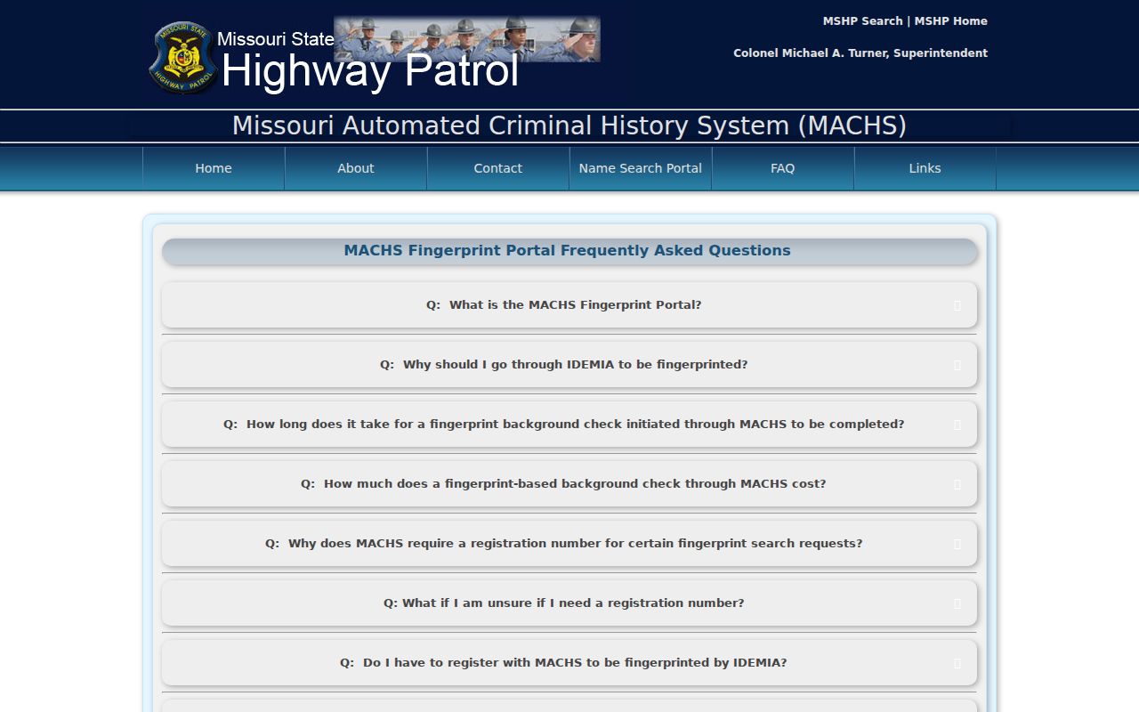 Fingerprint process for reviewing one's own Shelby County arrest history in Missouri