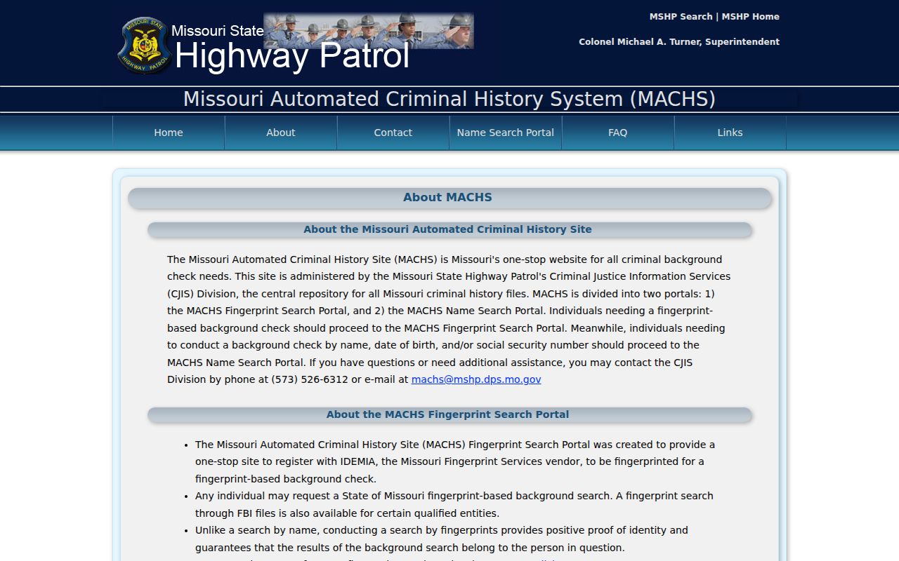 MACHS portal for official Shelby County arrest history checks