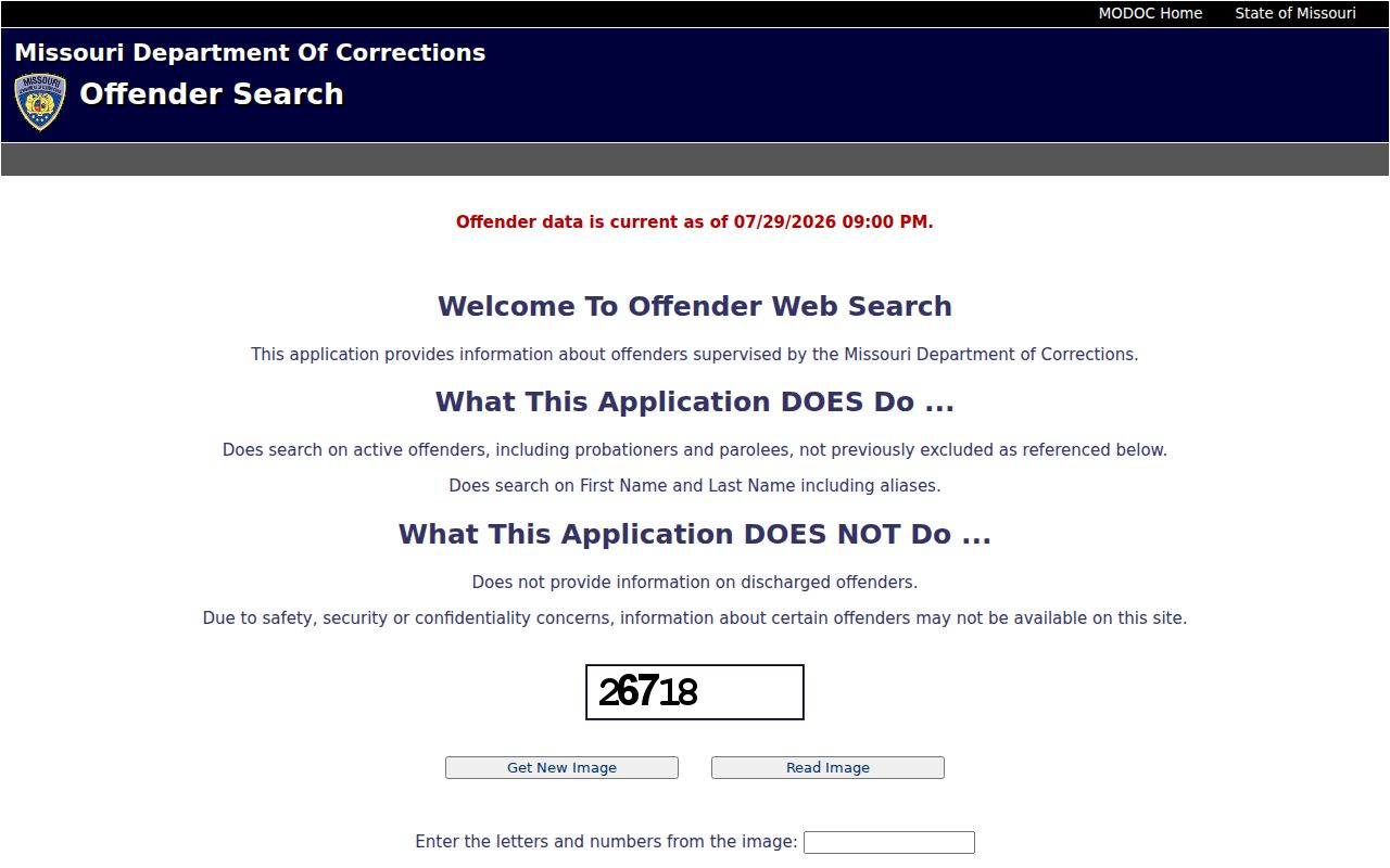 Shelby County criminal history route through Missouri DOC Offender Search