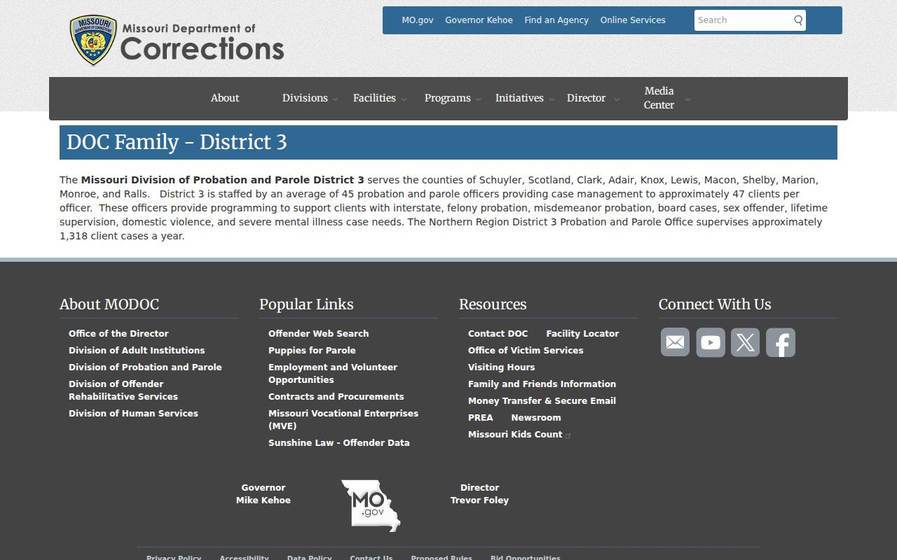 Shelby County criminal records and Missouri Probation and Parole District 3